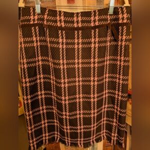 Michele Pink and Brown Checkered Midi Skirt